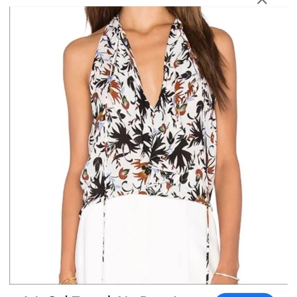 A.L.C. Floral Print Halter Top Sleeveless Blouse Ruffle Trim Ivory‎ Size 0